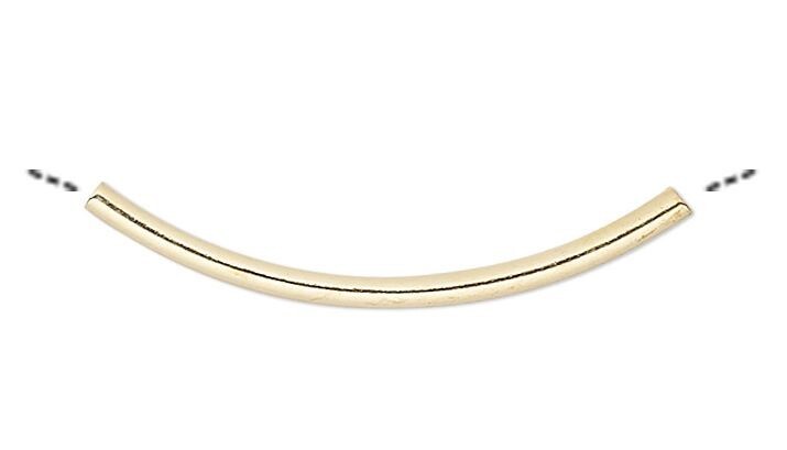 Gold Plated Brass Curved Tube Beads 20x1.2mm, 144 pcs