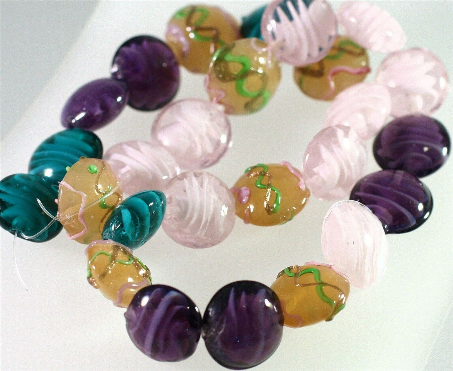Lampworked Glass Multicolor 15-17mm Puffed Coin Beads, 1 Strand (approx. 24-26)