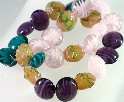 Lampworked Glass Multicolor 15-17mm Puffed Coin Beads, 1 Strand (approx. 24-26)