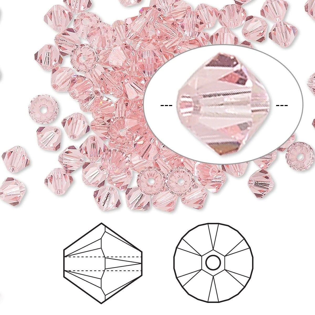 Swarovski Light Rose 5328 Xilion Bicone Beads, 4mm - 48 or 144 pcs