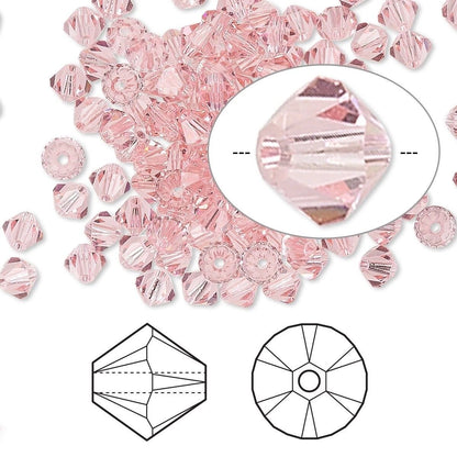 Swarovski Light Rose 5328 Xilion Bicone Beads, 4mm - 48 or 144 pcs