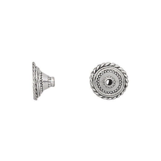 Antiqued Silver Pewter Rope Round Bead Caps, 11x6mm, 10 pcs