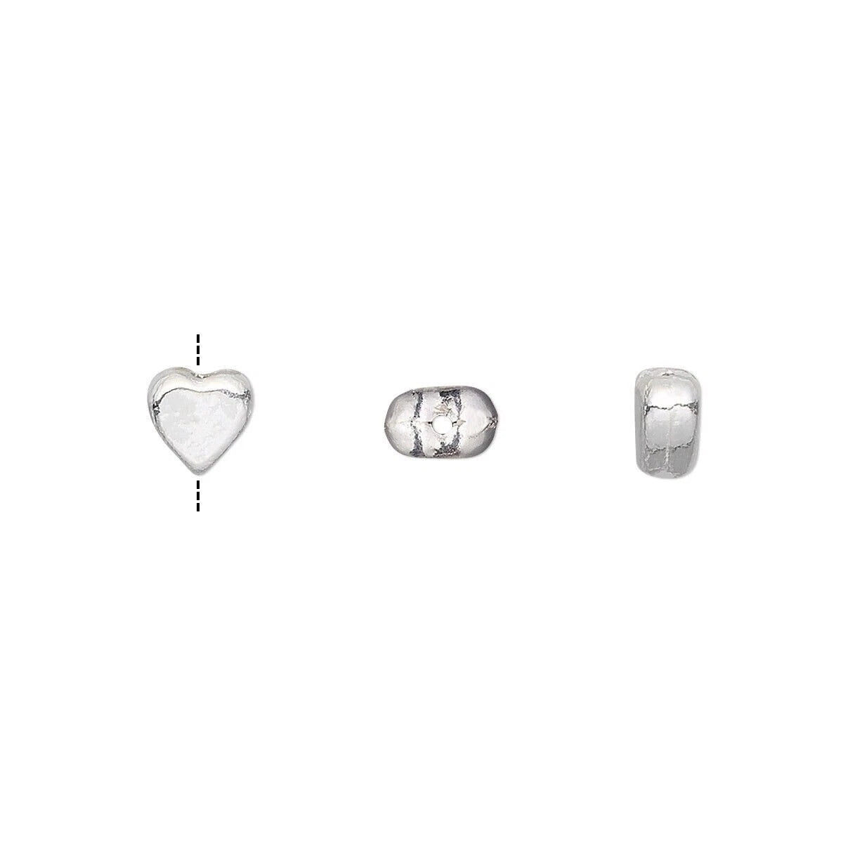 Sterling Silver Flat Heart Beads, 6x5mm, 0.8mm Hole, 30 pcs