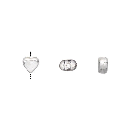 Sterling Silver Flat Heart Beads, 6x5mm, 0.8mm Hole, 30 pcs