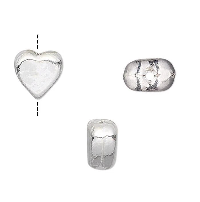 Sterling Silver Flat Heart Beads, 6x5mm, 0.8mm Hole, 30 pcs