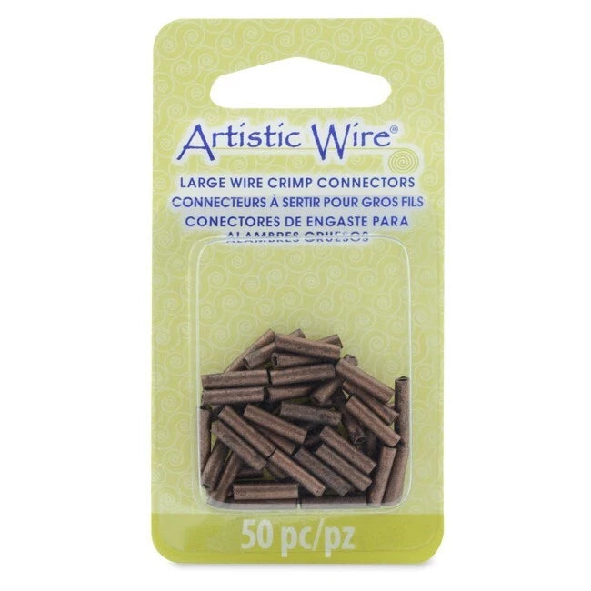 Artistic Wire Antiqued Copper Large Seamless Crimp Tube, 10mm, 2mm ID, 50 pcs