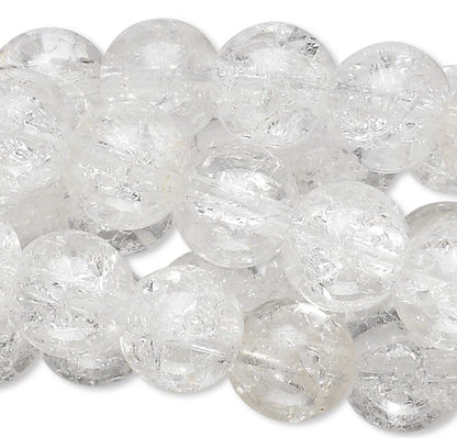 Clear round beads with a textured, frosted appearance, piled together on a white background.
