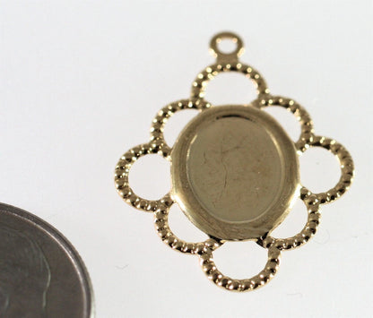 Gold-Plated Brass Oval Cabochon Drop Setting, 19x17mm (for 8x6mm Oval), 10 pcs