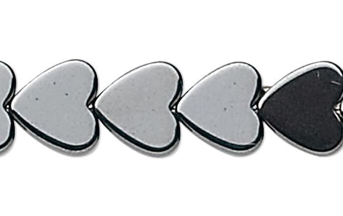 Hemalyke Metallic Grey 6mm Flat Heart Beads, 1 Strand (approx. 67)