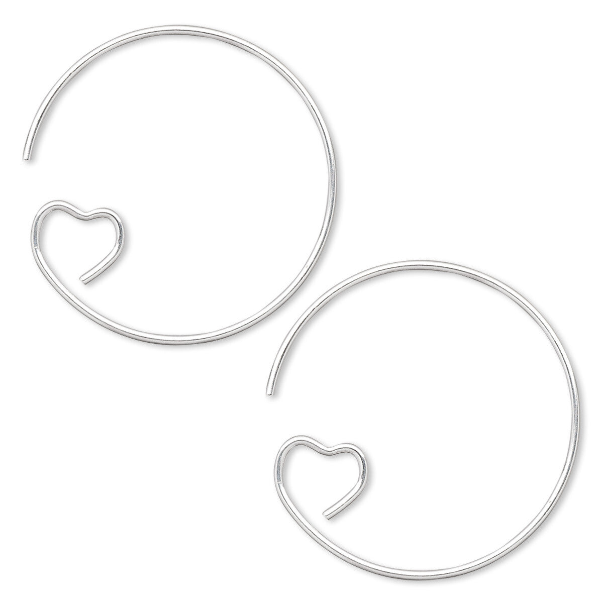 Silver Plated Brass Heart Loop Ear Wires 23mm