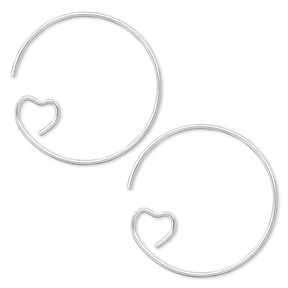 Silver Plated Brass Heart Loop Ear Wires 23mm