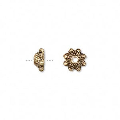 Antiqued Gold Brass Twisted Rope Bead Caps, 8x3mm, 24 pcs
