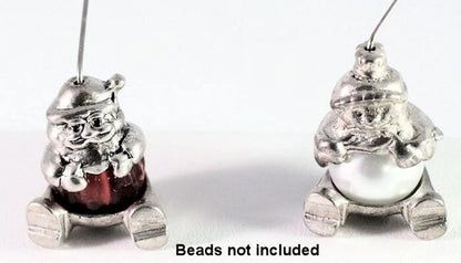 Antiqued Silver Plated Pewter Christmas Bead Caps, Santa & Snowman, 11x22mm, 6 Sets