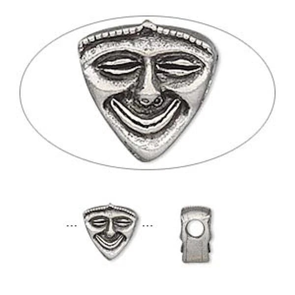 Antiqued Silver Pewter Double-Sided Triangle Face Beads, 7.5mm, 10 pcs