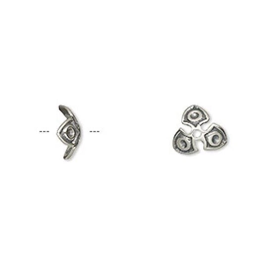 Antiqued Sterling Silver Triangle Shield Bead Caps, 9x3mm, 4 pcs