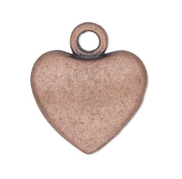 Antiqued Copper Plated Pewter Puffed Heart Drop Charms 10.5x9mm (6 pc)