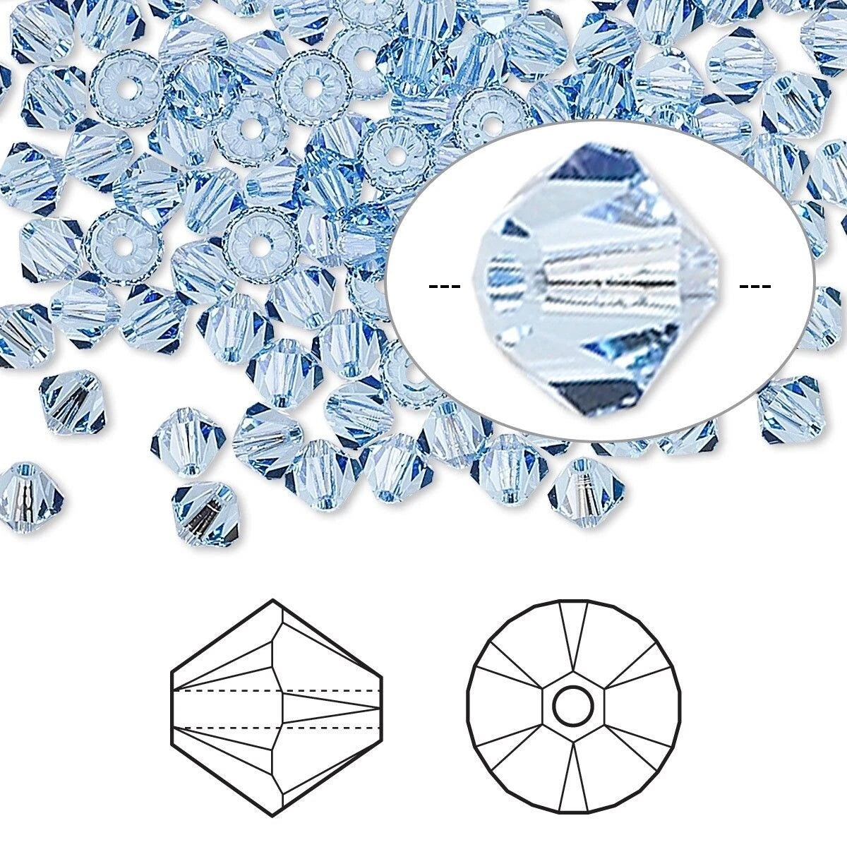Swarovski Light Sapphire 5328 Xilion Bicone Beads, 4mm - 48 pcs