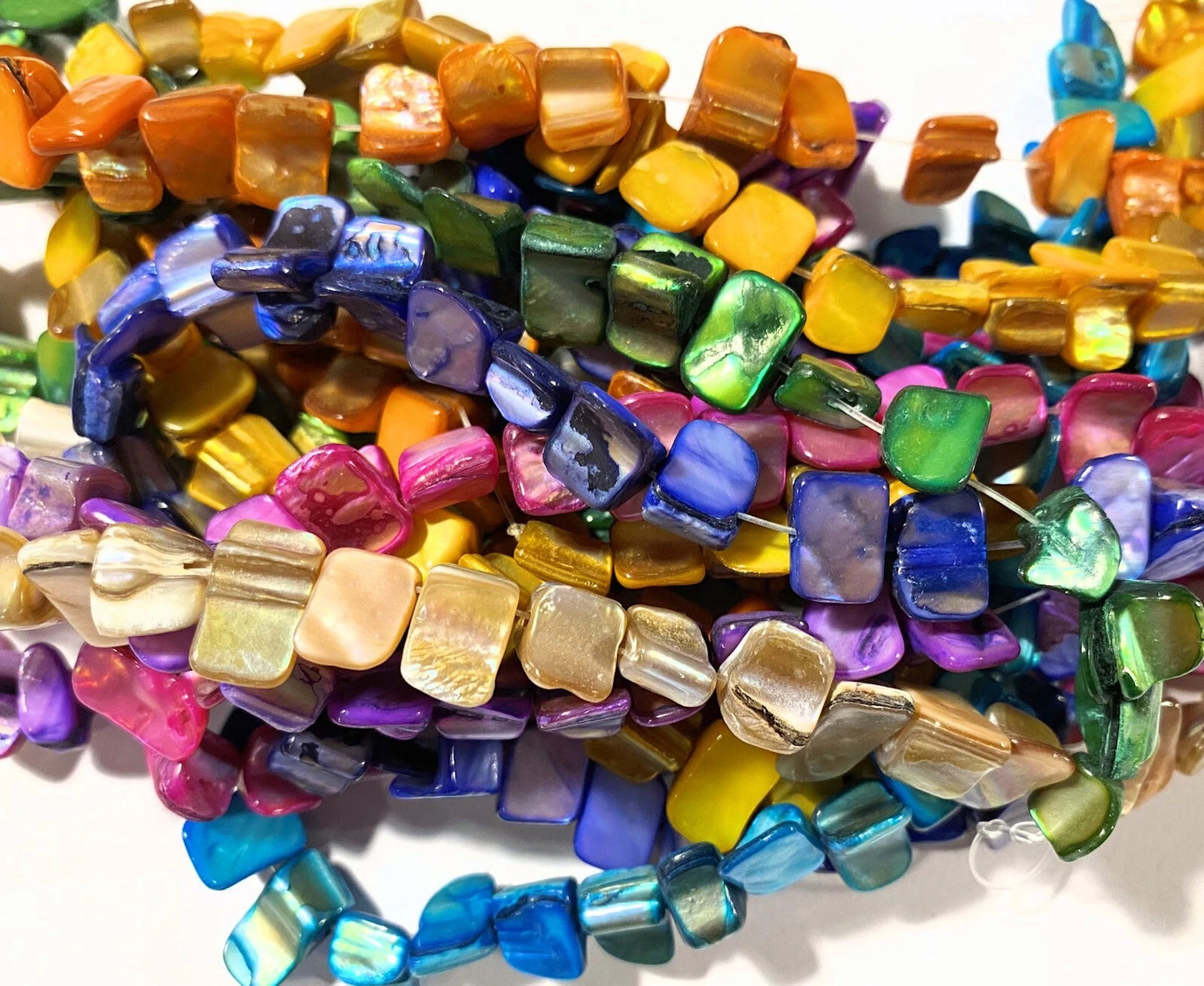 Iridescent Mother-of-Pearl Nugget Beads, 5-12mm, Assorted Colors, 8 Strands