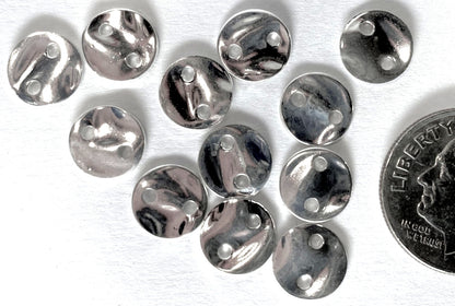 Beadsmith Silver Plated Hammered Round Disc 2-Hole Connectors, 8mm, 12 pcs