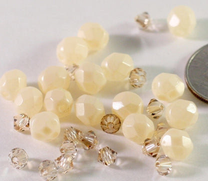Czech Fire Polished & Swarovski Crystal Bead Mix, Jonquil/Light Colorado Topaz, 32 pcs