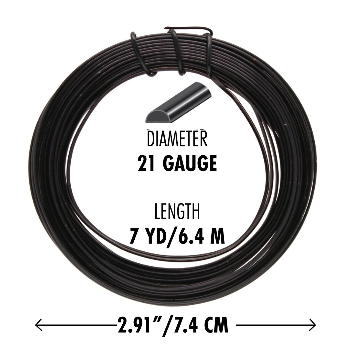 Black Half Round Non-Tarnish Copper Wire, 21 Gauge (0.72mm), 7 Yards