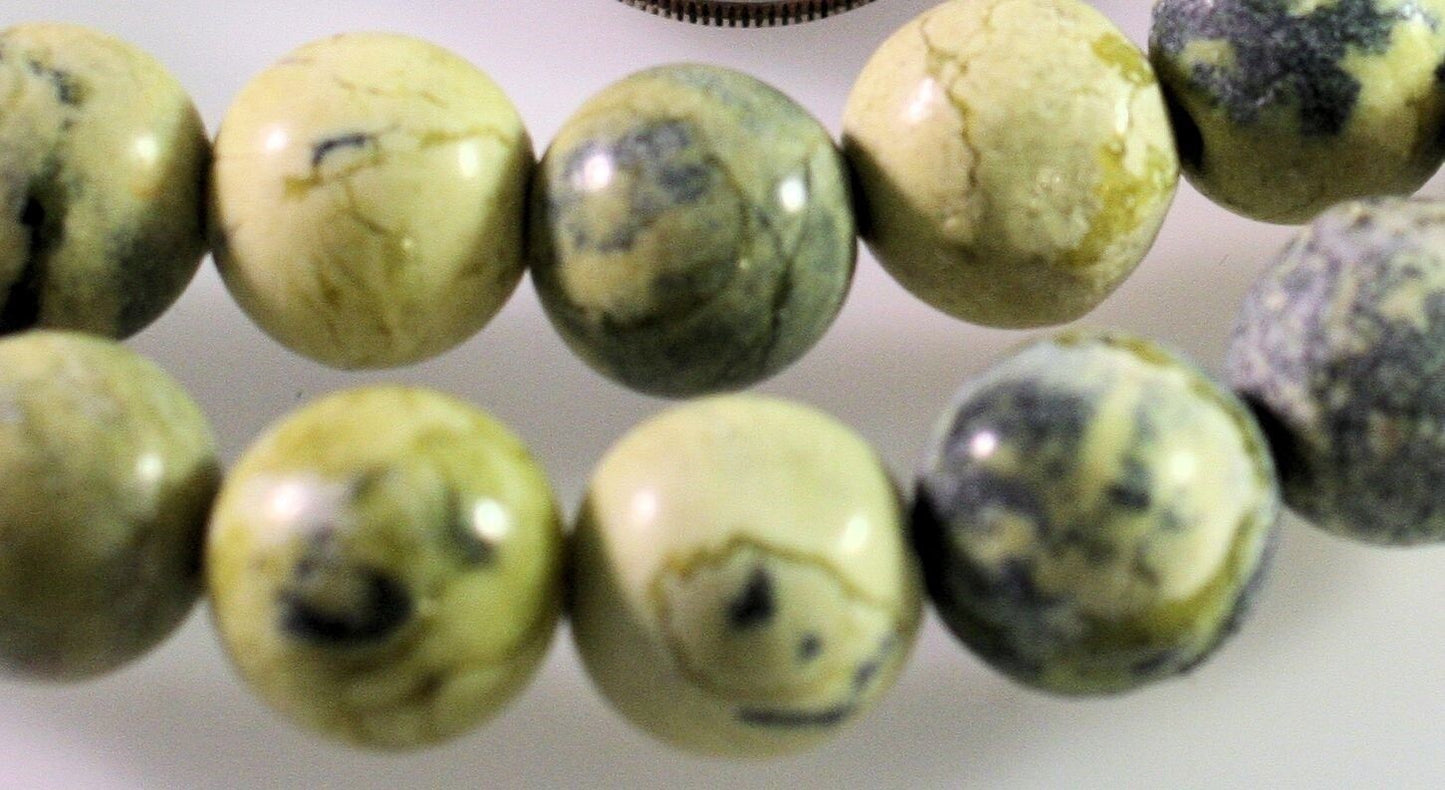 Beads, Yellow "Turquoise" (Natural Serpentine) 12mm Round, 1 Strand (approx. 33 pcs)