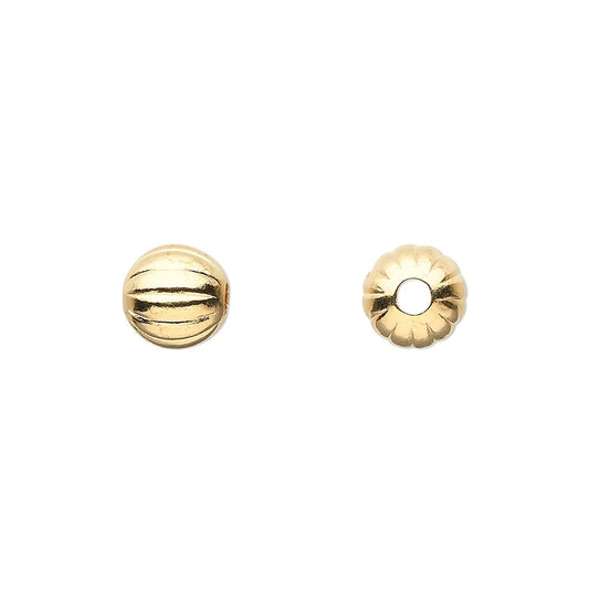 Gold Plated Brass Corrugated Round Beads, 8mm, 10 pcs