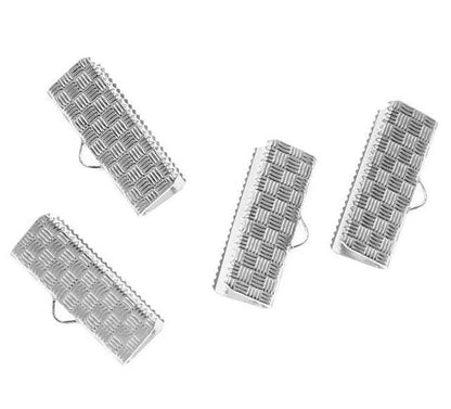 Silver Plated Brass Extra Wide Ribbon Pinch Crimp Ends, 19x10mm