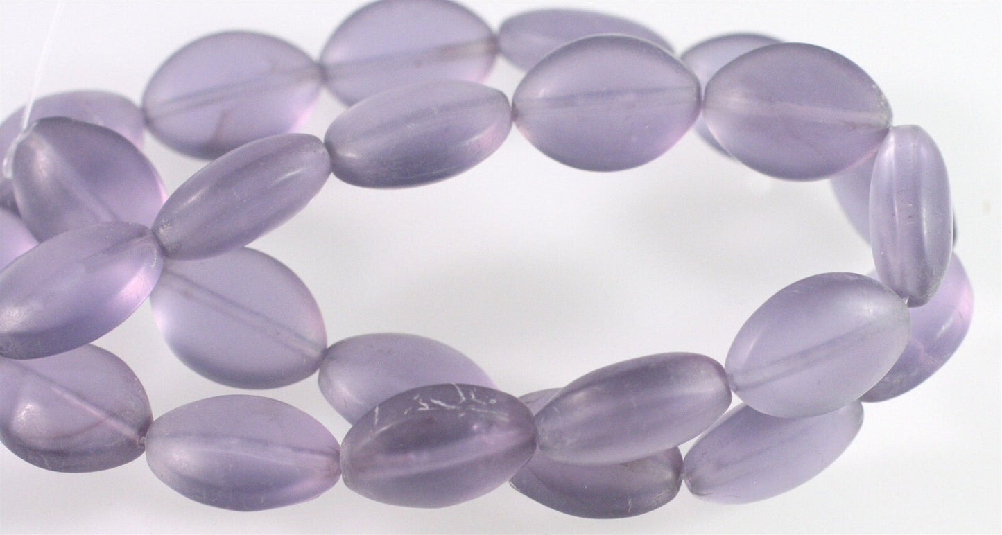 Lampwork Glass Frosted Teal Blue/Violet Puffed Oval Beads 15x11mm (15" Strand, approx. 24–26 pc)