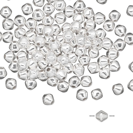 Silver Plated Brass Smooth Double Cone Spacer Beads, 4x4mm, 100 pcs