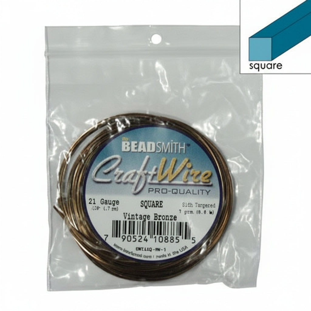 Beadsmith Vintage Bronze Square Wrapping Wire, 21 Gauge (1.02mm), 7 yd