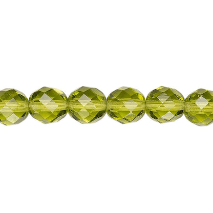 Czech Transparent Olivine Fire Polished Round Beads, 8mm (50)