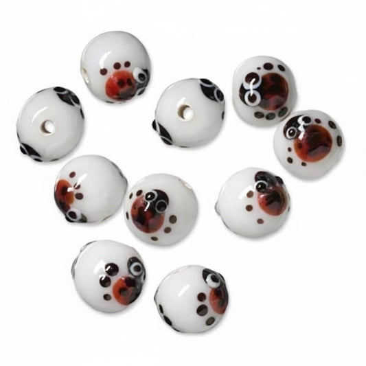 Lampworked Glass Ladybug Rondelle Beads, 10x11mm, 10 pcs
