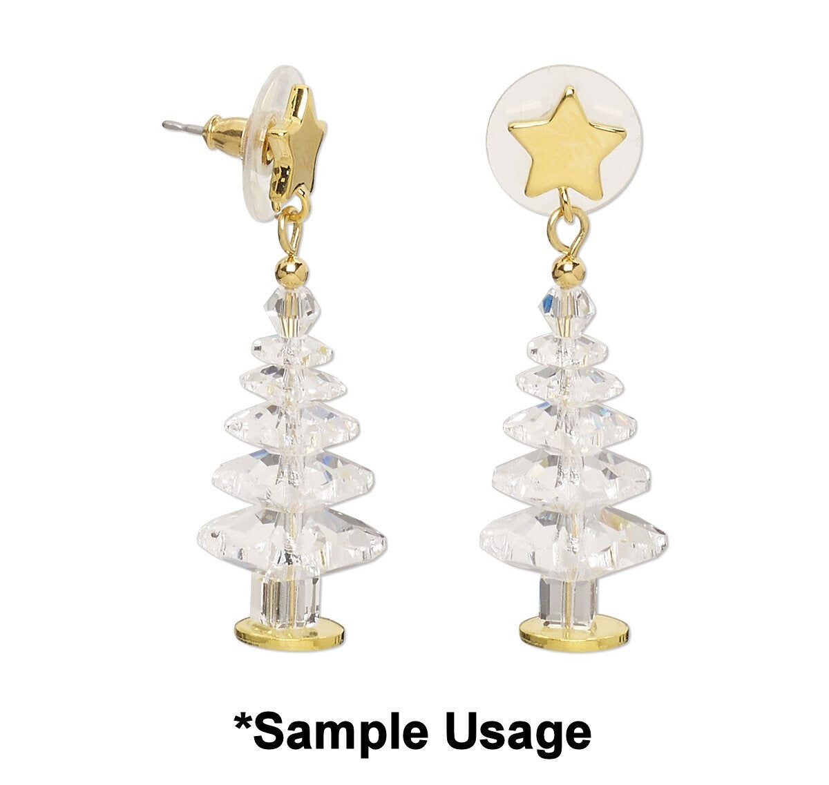 Gold Plated Steel 9mm Star Earring Posts with Closed Loop & Ear Nuts (2 Pair)