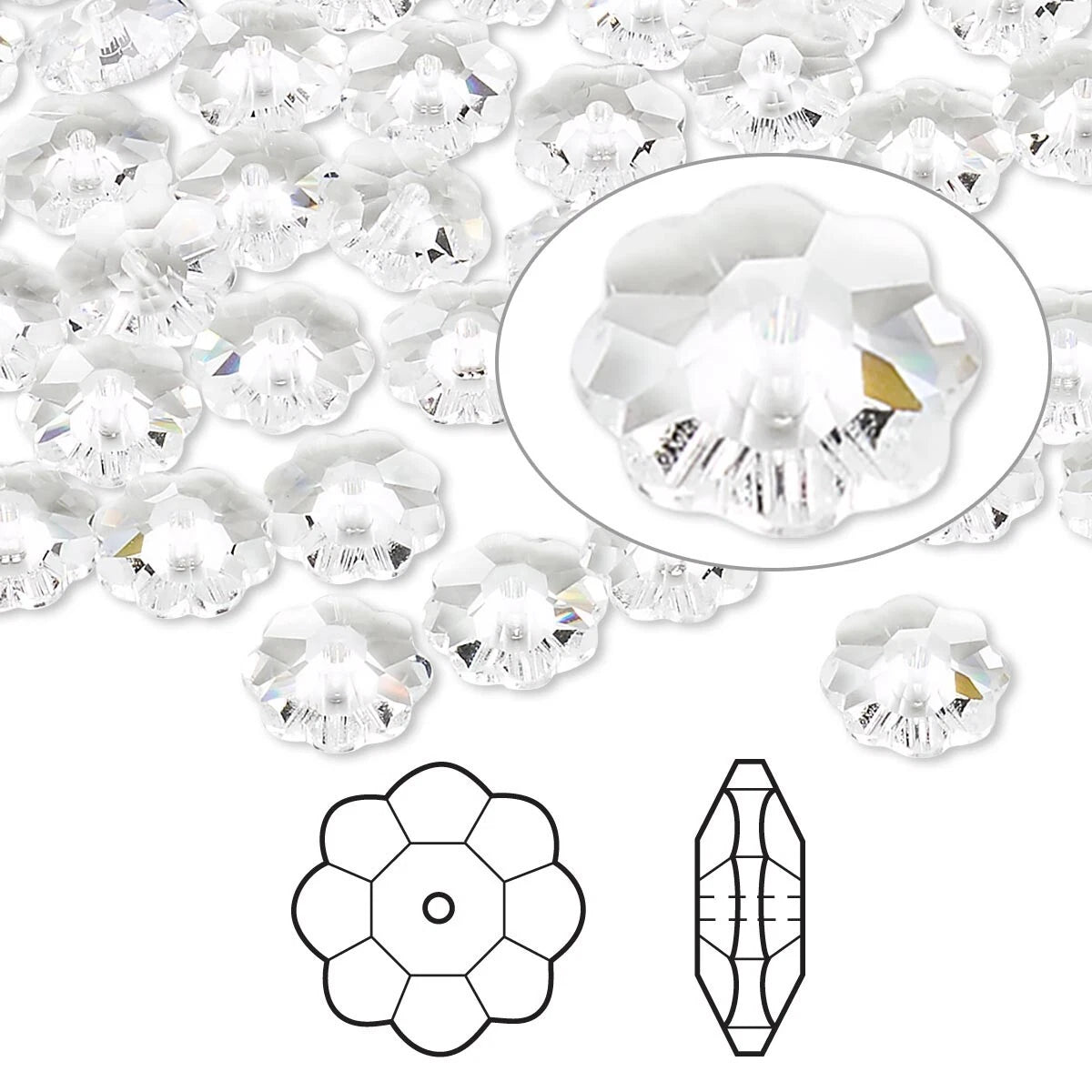 Swarovski Crystal Clear Margarita Lochrose Flower Beads (3700), 14x5mm, 12 pcs