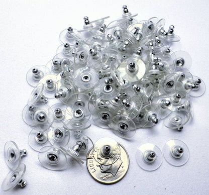 100 Silvertone 10x6mm Clear Comfort Clutch Stabil Earring Backs