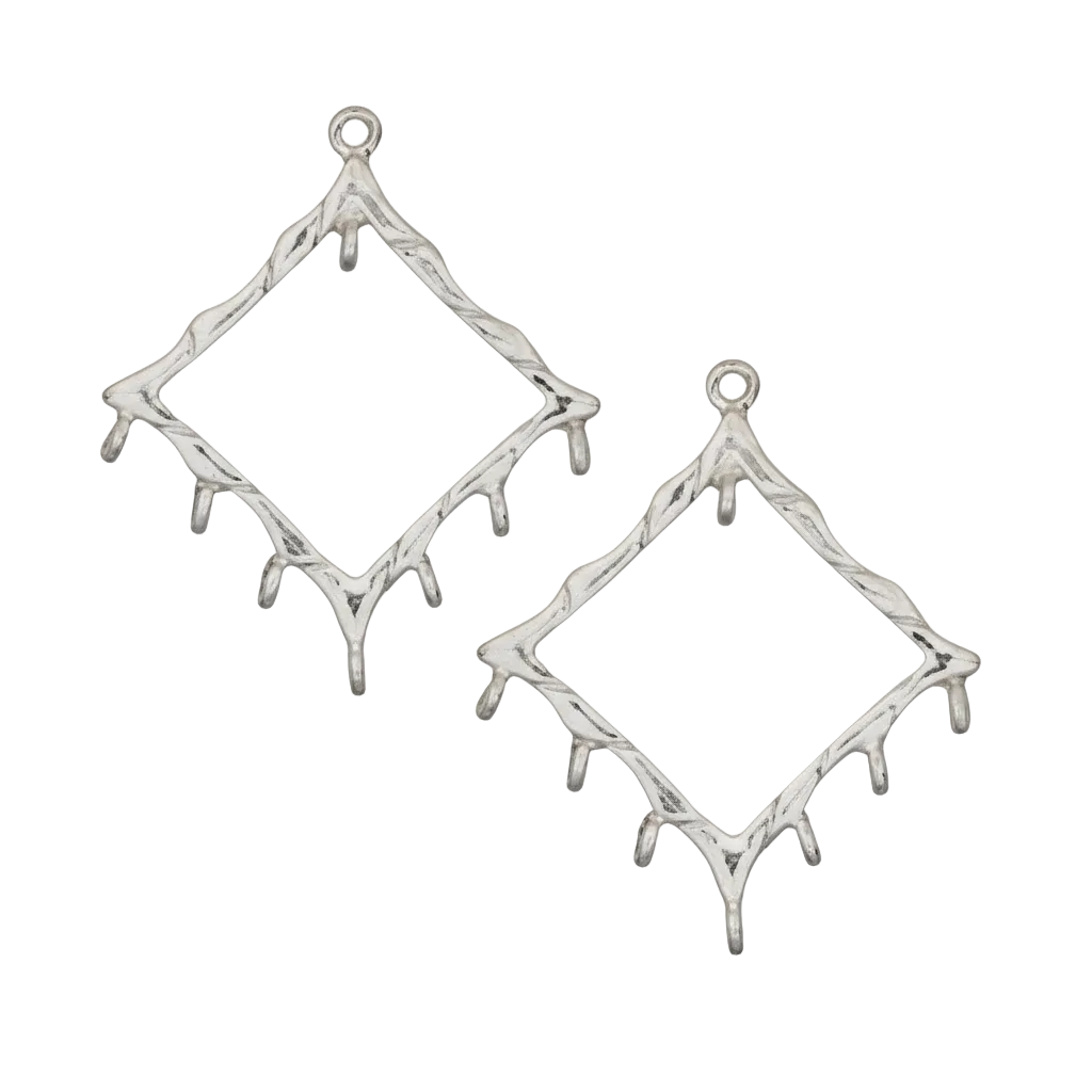Sterling Silver Diamond Shape Drop Earring Components, 22x20mm, 7 Loops, 2 pcs