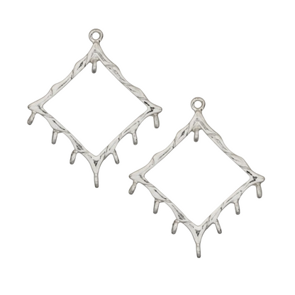 Sterling Silver Diamond Shape Drop Earring Components, 22x20mm, 7 Loops, 2 pcs