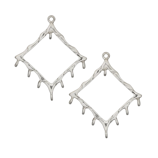 Sterling Silver Diamond Shape Drop Earring Components, 22x20mm, 7 Loops, 2 pcs