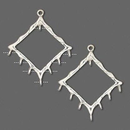 Sterling Silver Diamond Shape Drop Earring Components, 22x20mm, 7 Loops, 2 pcs