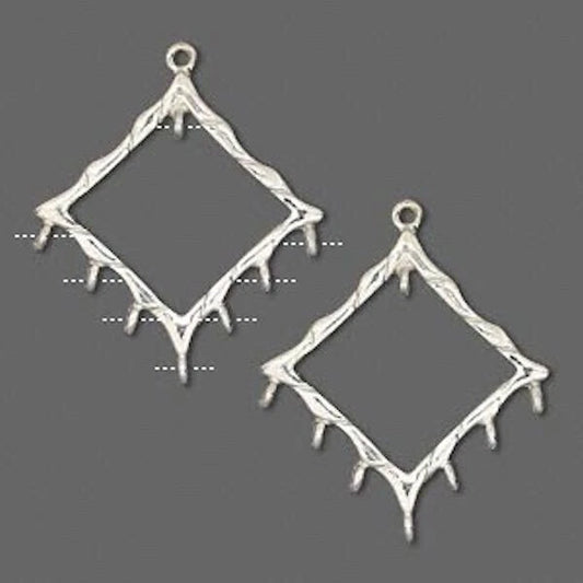 Sterling Silver Diamond Shape Drop Earring Components, 22x20mm, 7 Loops, 2 pcs