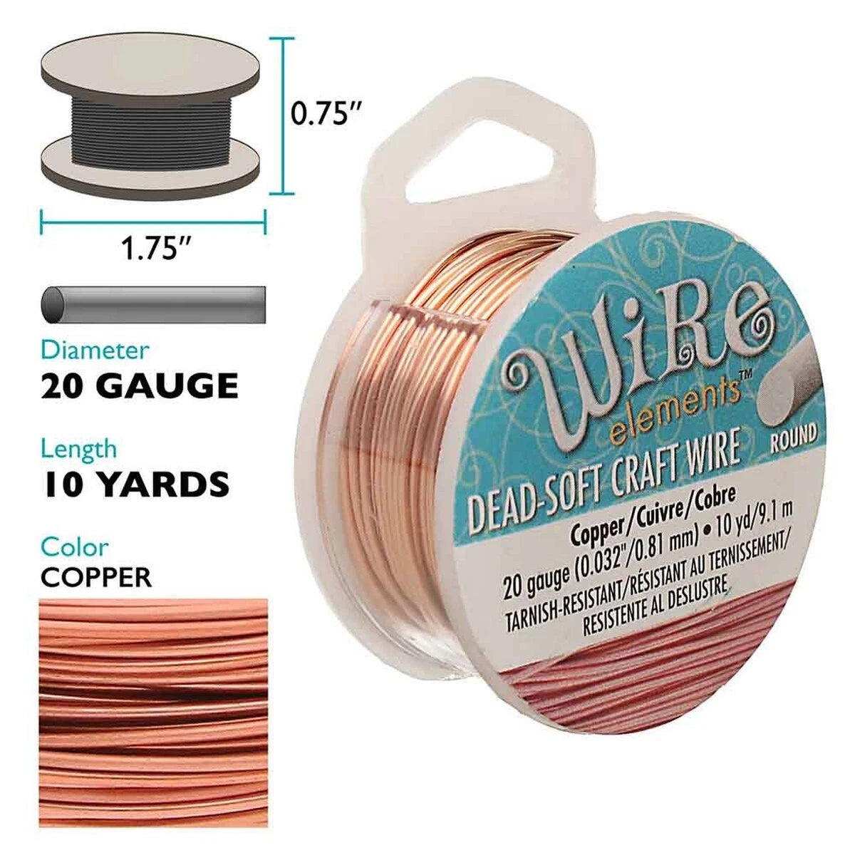 Beadsmith Natural Copper Round Wrapping Wire, 20 Gauge (0.81mm), 10 yd