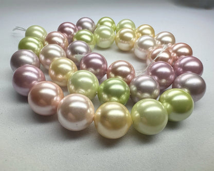 Multi Pastel Shell Pearl Round Beads, 12mm, 1 Strand (approx. 34)