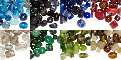 Lampworked Glass Bead Mix, Mixed Shapes, 7x4mm–14x11mm, Approx. 60–100 Beads