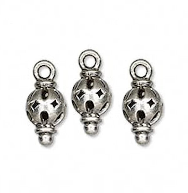 Antiqued Sterling Silver 3D Filigree Teardrop Charms, 15x7mm, 4 pcs