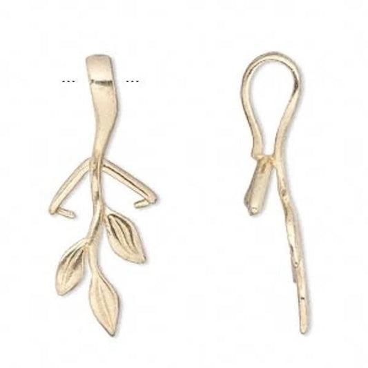 Gold Plated Brass Ice Pick Branch Bail for Pendants, 33x13mm, 1 pc