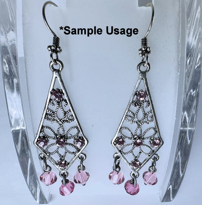 Antiqued Silver Pewter Kite Earring Components with Swarovski Tanzanite Crystal, 34x18mm, 2 pcs