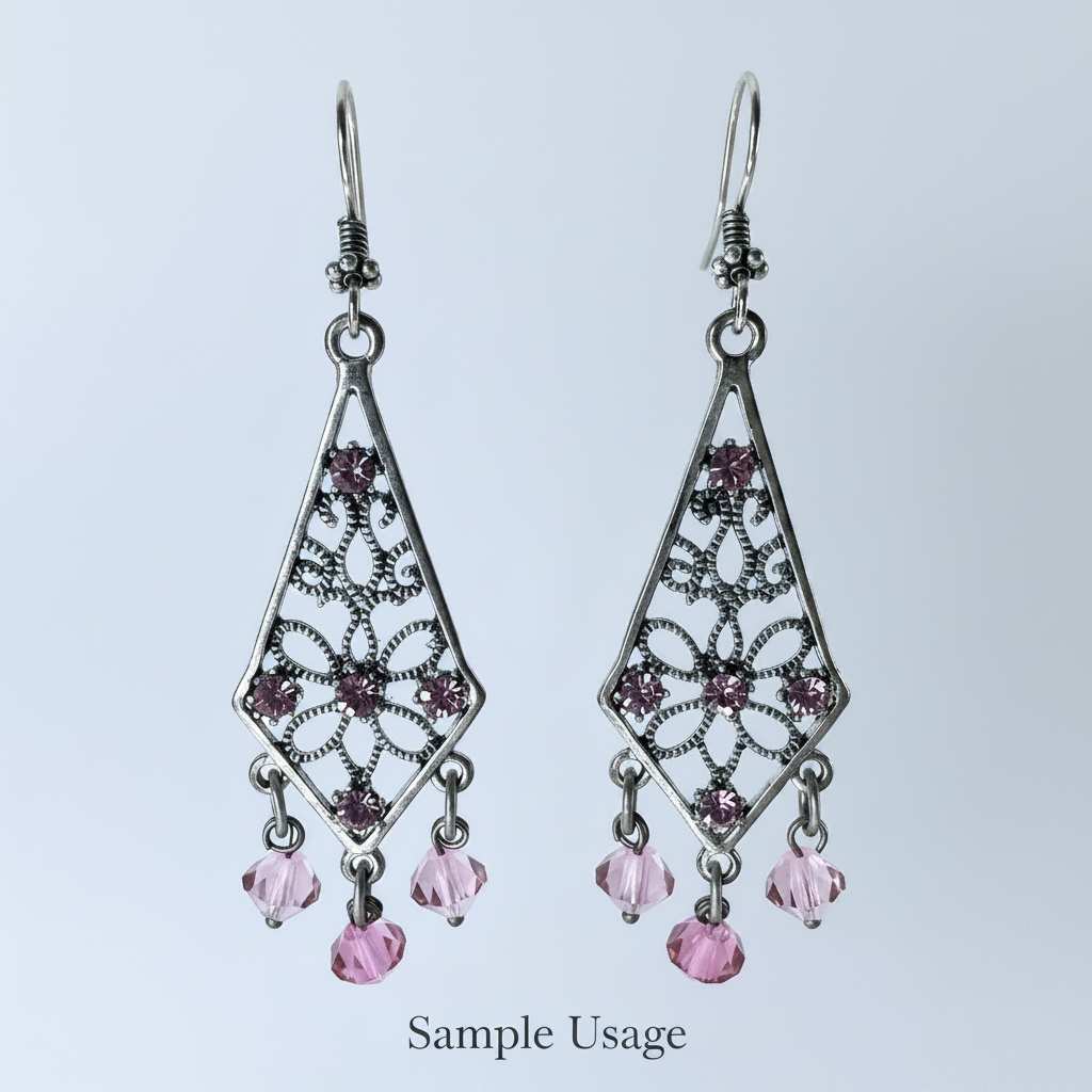 Antiqued Silver Pewter Kite Earring Components with Swarovski Tanzanite Crystal, 34x18mm, 2 pcs