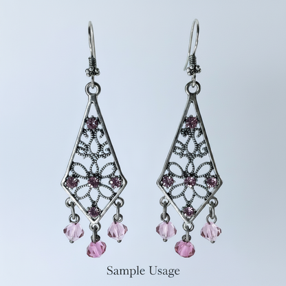 Antiqued Silver Pewter Kite Earring Components with Swarovski Tanzanite Crystal, 34x18mm, 2 pcs