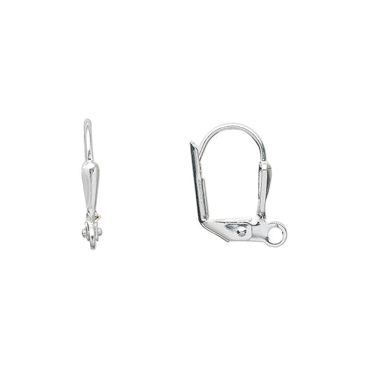 Silver Plated Brass Shield Leverback Ear Wires, 16mm, Open Loop